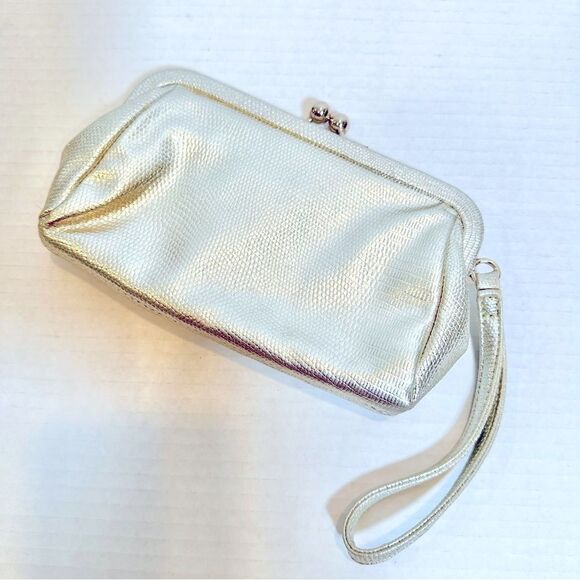 White House Black Market Handbags - White House Black Market Wristlet Women's 8" Gold Faux Leather Satin Interior